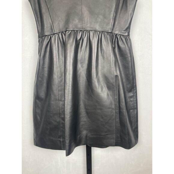 Rebecca Minkoff Black Leather Mini Dress Sz 8 Sleeveless Fit and Flare Edgy - Picture 3 of 11